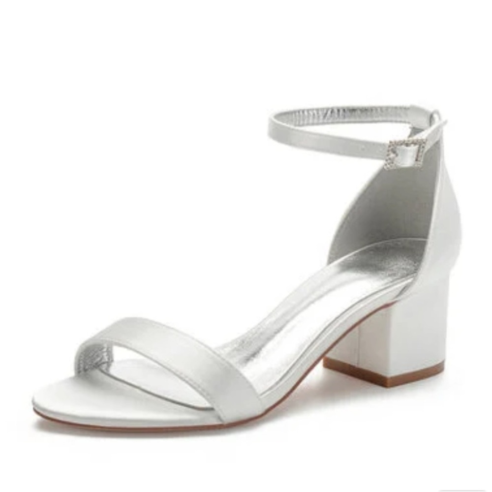 Ivory Satin Block Heel